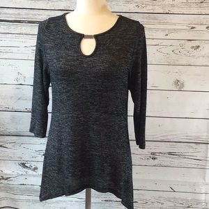 Fig &Blu black/gray tunic top, 3/4 sleeve, Small